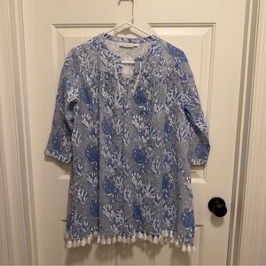 Roller Rabbit Beach Cover Up Ugyen Leaves Serafina Tunic Size XS